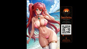 Anime Beach Girls –  Bikini Showcase | NSFW Anime Art AI Hentai Ecchi Big Boobs- Canvas Art prints Available at DarkIsTheSunPublishing