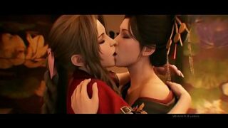 Aerith x Madam M. Lesbian kissing (Final Fantasy VII/AI generated)