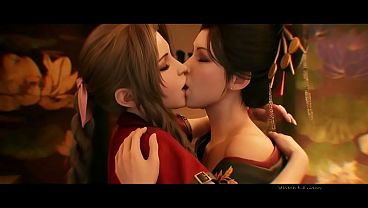 Aerith x Madam M. Lesbian kissing (Final Fantasy VII/AI generated)