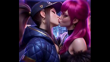 Akali x Evelynn Lesbian kissing (League of legends, K/Da, AI generated)