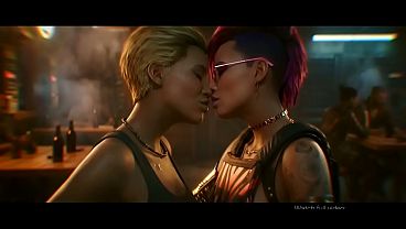 Alexa Xenakis x Lina Malina Lesbian kissing (Cyberpunk 2077 /AI generated)