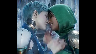 Frost x Jade lesbian kissing (mortal kombat 11/AI generated)