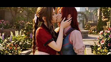 Aerith x Cissnei lesbian kissing (Final Fantasy VII /AI generated)